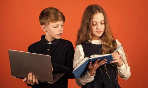 Surfing internet. Study programming. Student with laptop computer. Child using Stock Photos