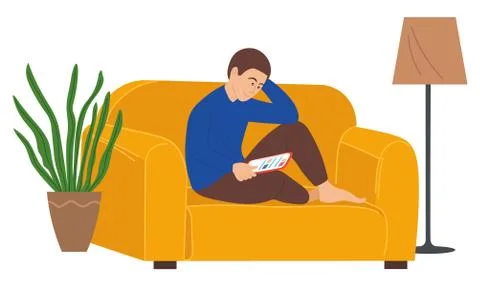 Surfing the internet. Young man using tablet to communicate and search for Stock Illustration