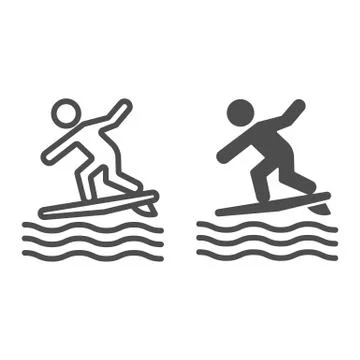Surfing line and solid icon, Summer water sport concept, Surfer and waves sign イラスト素材