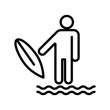 Surfing linear logo mark in black and white Illustration