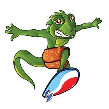 Surfing Lizard Mascot Stock Illustration
