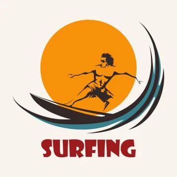 Surfing man emblem Stock Illustration