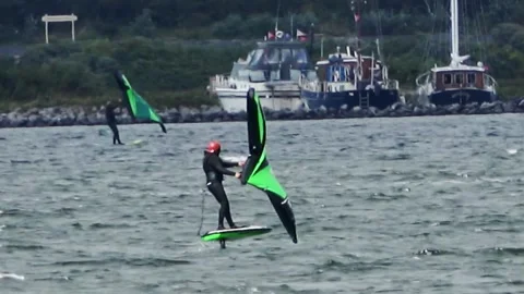 Surfing on modern board with fin Video stock 252180385