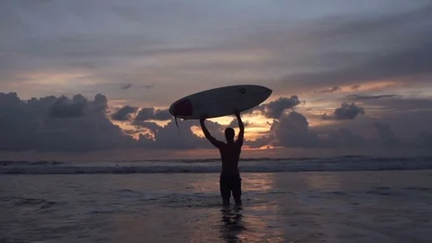 Surfing Ocean Sunset Stock Footage 73714374