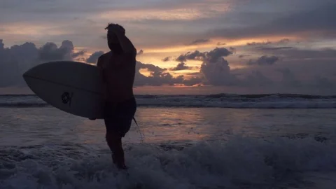 Surfing Ocean Sunset Stock Footage 73714384