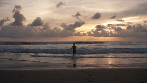 Surfing Ocean Sunset Stock Footage 73714458