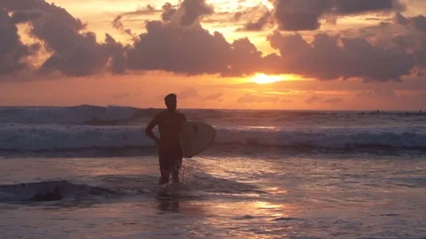 Surfing Ocean Sunset Stock Footage 73714464