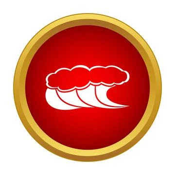 Surfing ocean wave icon in red circle Stock Illustration