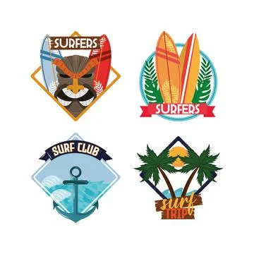 Surfing patch set Illustrazione stock