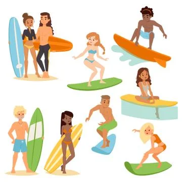 Surfing people vector set Stock-Illustration