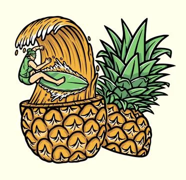 Surfing in pineapple vector illustration Stockillustratie