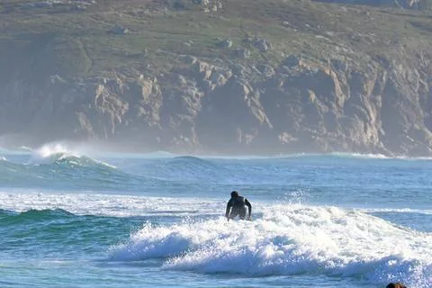 Surfing the Powerful Waves of Ferrol, Spain , 22/03/2026 Stockfoto's