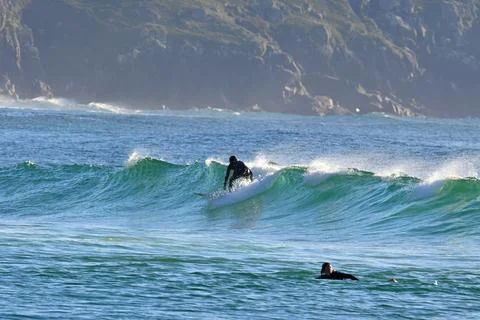 Surfing the Powerful Waves of Ferrol, Spain , 22/03/2026 Fotos Stock