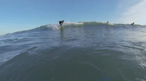 Surfing riding wave close Stock Footage 34164993