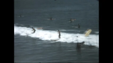 Surfing in Santa Monica 1963 Stock Footage 303095375