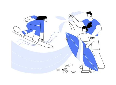 Surfing school abstract concept vector illustration. Stock Illustration
