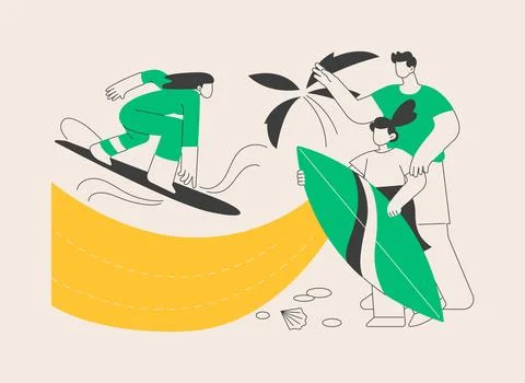 Surfing school abstract concept vector illustration. Stock Illustration