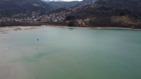 Surfing on S.Croce lake Stock Footage 124878338