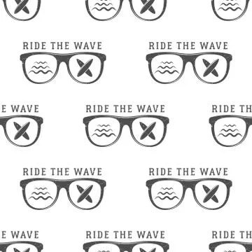 Surfing Seamless pattern with glass. Board for , surf waves elements. wallpaper Stock Illustration