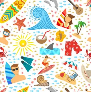 Surfing Seamless Pattern Stock Illustration