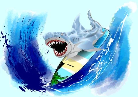 Surfing shark Stock Illustration