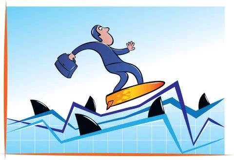 Surfing with sharks 스톡 일러스트