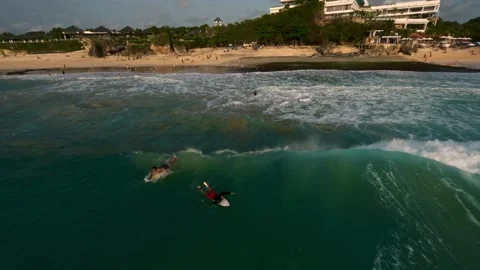 Surfing in slow motion. FPV drone view in ocean (Bali) Stock-Footage 250454709