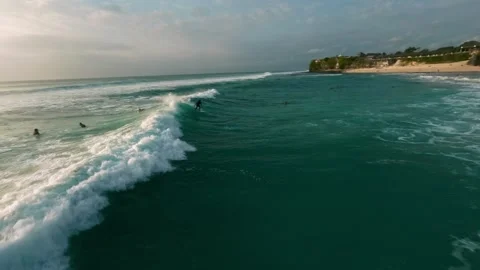 Surfing in slow motion. FPV drone view in ocean (Bali) Stock-Footage 250454945
