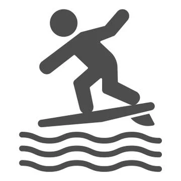 Surfing solid icon, Summer water sport concept, Surfer and waves sign on white イラスト素材