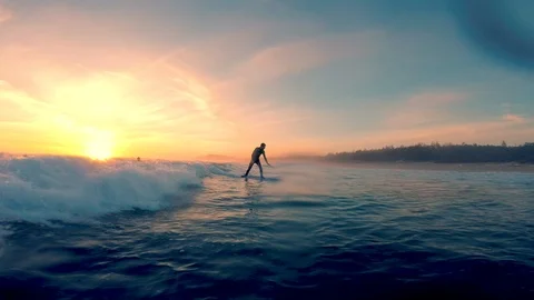 Surfing In Sunset Stock Footage 120139088