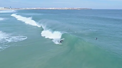 Surfing Supertubos Surf Slowmotion Aerial 4k Stock Footage
