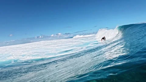 Surfing in Teahupoo. Underwater Tahiti. surf destination French Polynesia 스톡 동영상 310343553