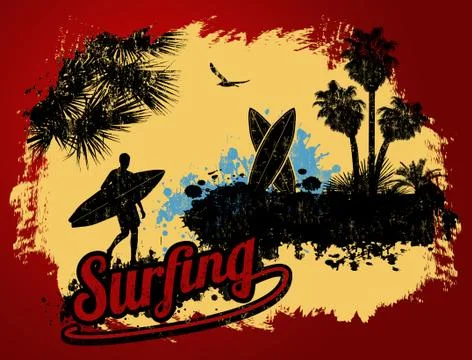 Surfing typographic poster design Stock Illustration