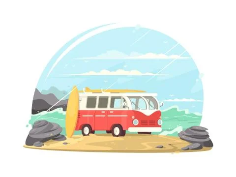 Surfing van with boards Stock Illustration