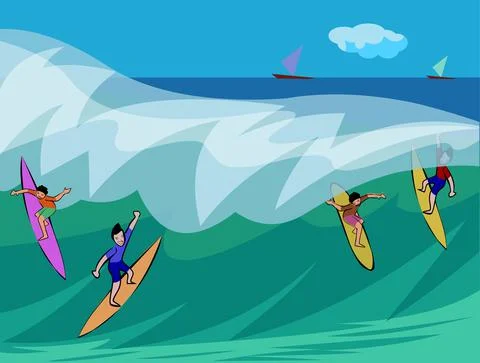 Surfing vector illustration Stock Illustration