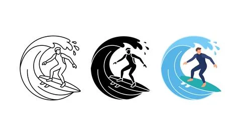 Surfing wave surfer icon set Illustration