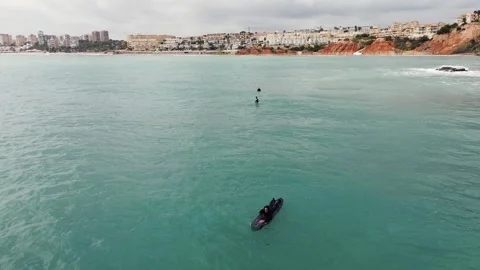 Surfing waves drone view. Seascape and sportsmen practicing surf Stock-Footage 270213479