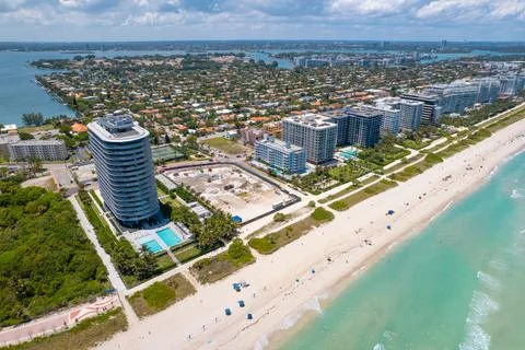 Surfside Condo Building Collapse in Miami Beach Florida. Panorama of Miami Beach Stock Photos