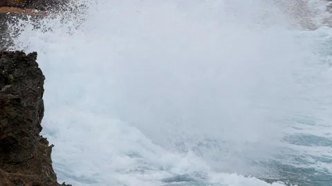 Surge with big waves and strong wind. Slow motion Stock Footage 228647952
