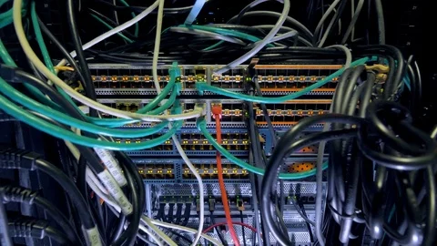 Surge protected data center cabinet with switches. Stock Footage 79482319