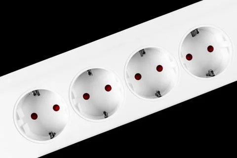 The surge protector isolated on black background. Closeup of electrical pow.. Foto stock