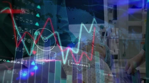 Surgeon adjusting IV stand, checking vitals, forming 3D health charts pulsing Stock Footage 330476022
