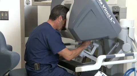 Surgeon at Da Vinci Controls Stock Footage 40062412