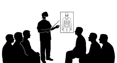 Surgeon Explaining Procedure to Patient Silhouettes Stock Illustration