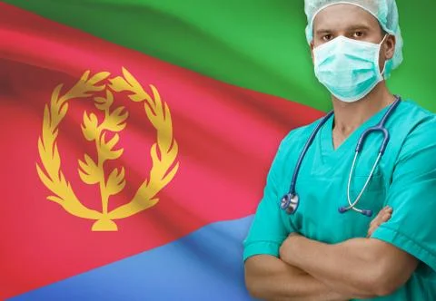 Surgeon with flag on background - Eritrea Stock Photos