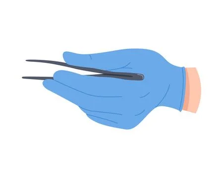 Surgeon hand in plastic glove operating with surgical instrument, holding Stock Illustration