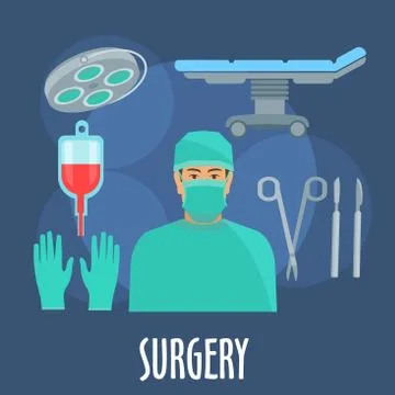 Surgeon in operating room with instruments icon Stock Illustration