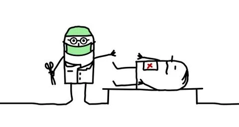 Surgeon with patient on a table Stock Illustration