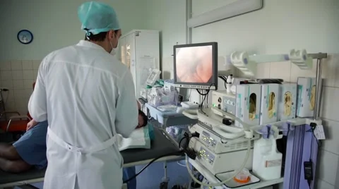 The Surgeon Performs Endoscopic Operation in Hospital Stock Footage 61384078