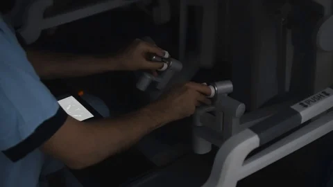 Surgeon performs the operation using a high tech robot. Modern medicine concept Stock Footage 102218338